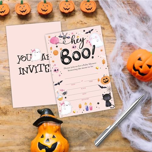 Hey Boo Halloween Baby Shower Invites Cards Set