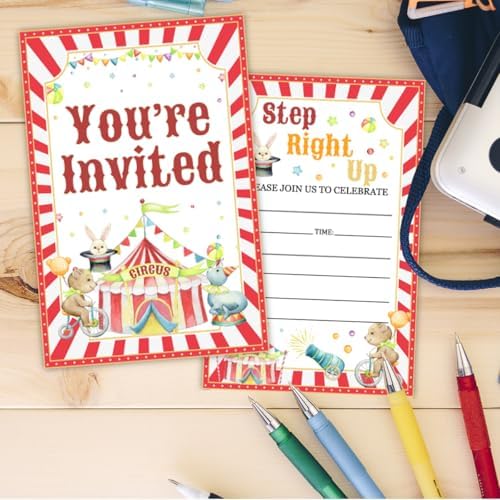 Carnival Birthday Party Invitations with Envelopes