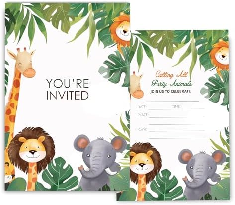 Cute Jungle Animals Birthday Invitations for Boys 4x6 30 Sets