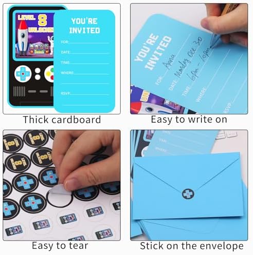 30 Pack Video Game Birthday Invitations for Boys