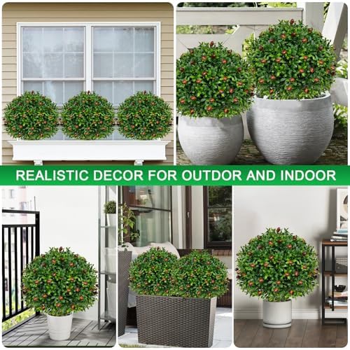 Artificial Olive Boxwood Topiary Ball Trees 2 Set 16 Inch UV Resistant
