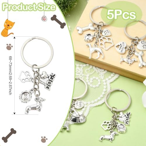 UR URLIFEHALL 5 Piece Antique Silver Dog Keychain Set