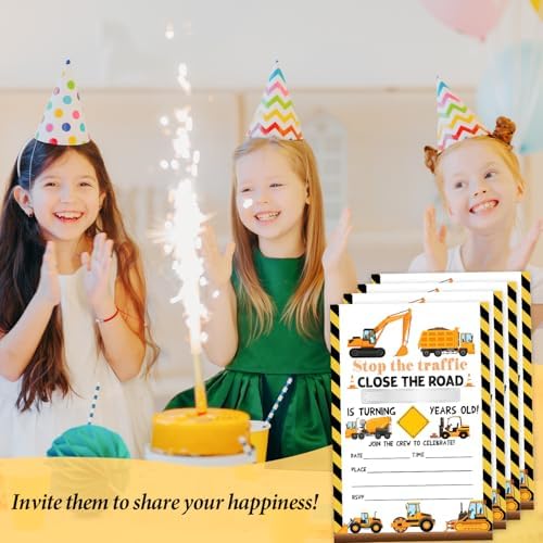 Construction Birthday Invitations with Envelopes 20 Set