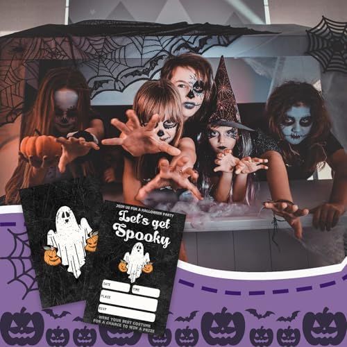4 x 6 Gothic Black Halloween Party Invitations - Ghost Design