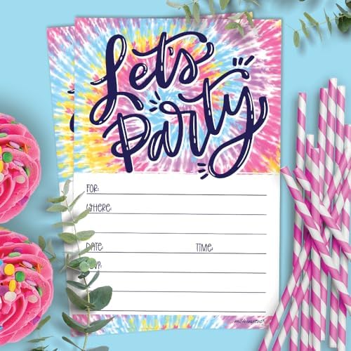 Tie Dye Birthday Invites With Envelopes 20 Count