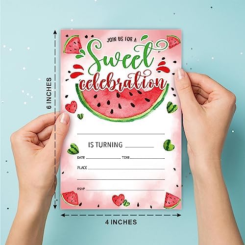 Watermelon Birthday Invitations - 20 Cards With Envelopes
