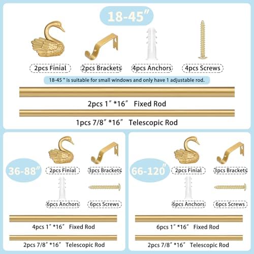 TANGWIN Gold Curtain Rods 48-84 Inch with Swan Finials