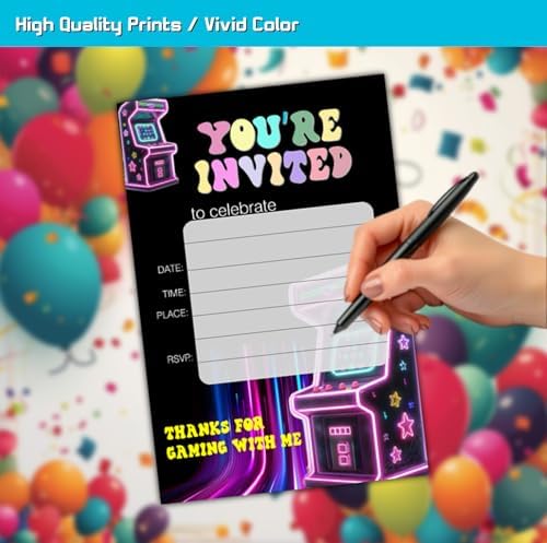 Arcade Games Birthday Party Invitation Cards 30 Cards With Envelopes