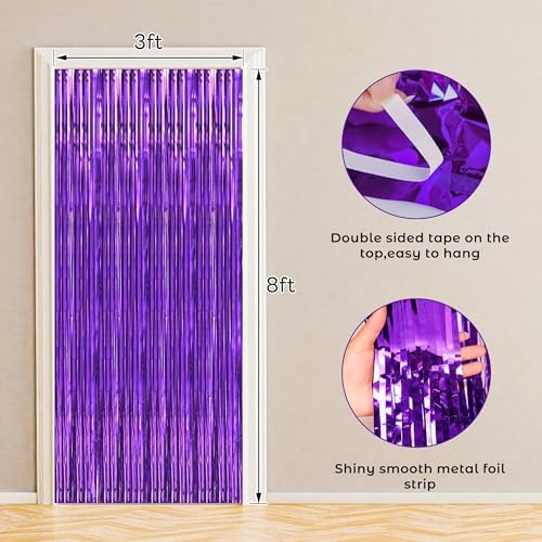 BTSD Home Purple Foil Fringe Curtain 4 Pack 8ft x 3ft