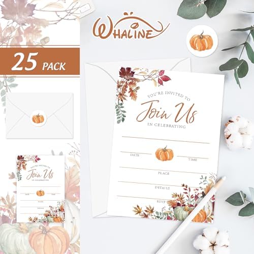 Whaline Fall Invitations 25 Set Autumn Leaves Pumpkin Invites