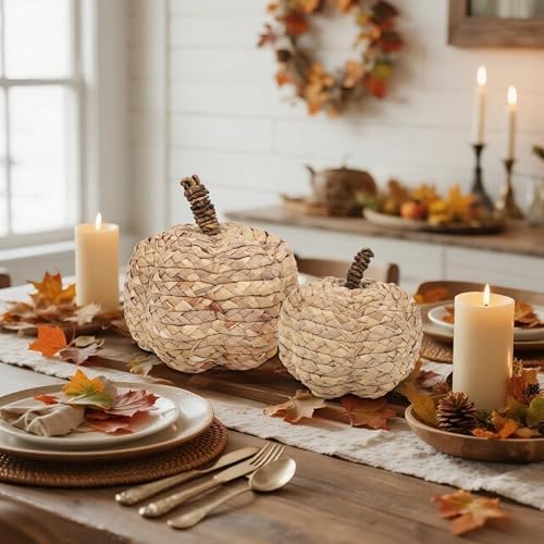 Winemana 2 Pack Beige Woven Pumpkin Decorations