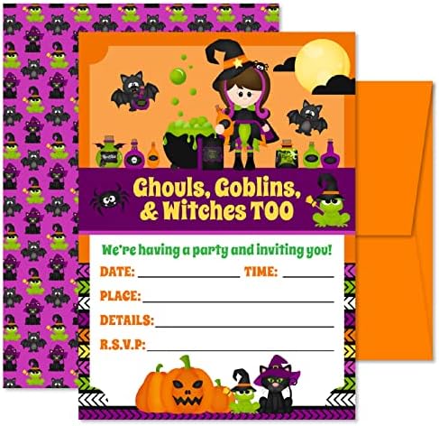 Pink Pixie Studio 25 Halloween Party Invitations with Orange Envelopes