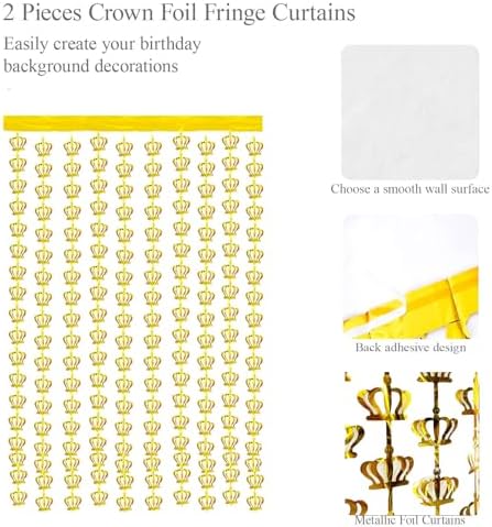 2 Pack Gold Crown Foil Curtains 32x65 Ft Photobooth Decor