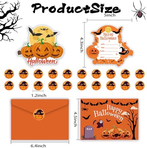 20 Halloween Party Invitations with Envelopes and Stickers