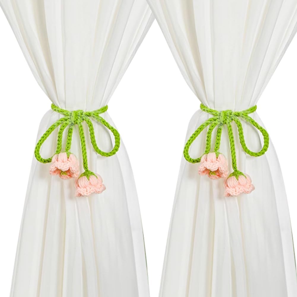 WAYUTO Pink Flower Curtain Holdbacks 2Pcs Adjustable