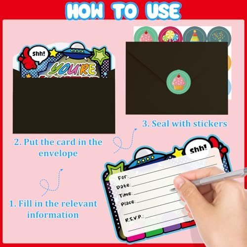 20pcs Space Game Birthday Invitations with Sticker Labels