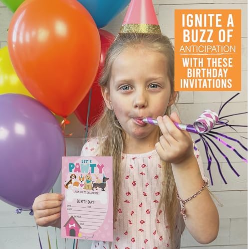 Hadley Designs 15 Dog Themed Birthday Invitations for Girls