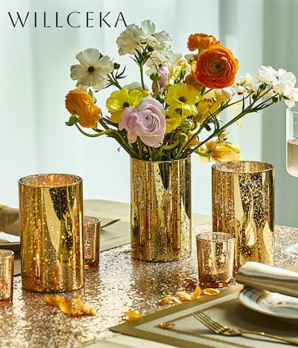 Gold Cylinder Vase Set of 12 for Centerpieces