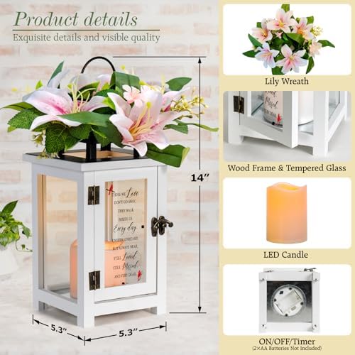Sympathy Candle Lantern with Lily Flowers for Loss of Loved One
