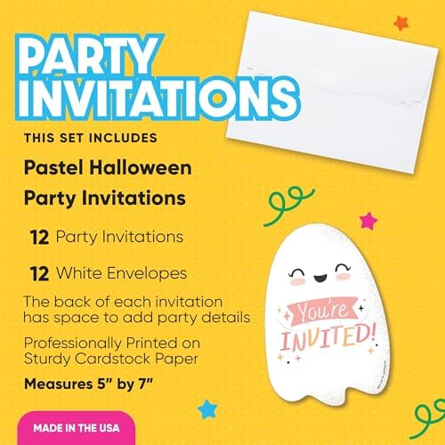 Pink Halloween Invitation Cards Set of 12 with White Envelopes