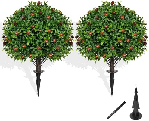 Artificial Boxwood Topiary Set of 2 for Porch and Outdoor