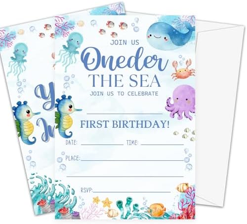 Under the Sea Birthday Invites 20 Pack with Envelopes