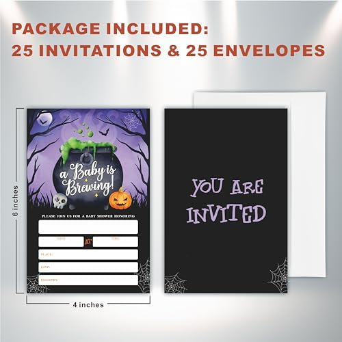 A Baby Is Brewing Halloween Baby Shower Invites with Envelopes C06