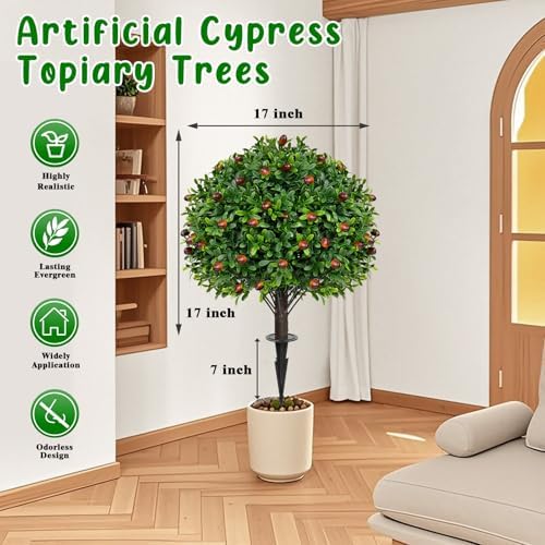 Artificial Boxwood Topiary Set of 2 for Porch and Outdoor
