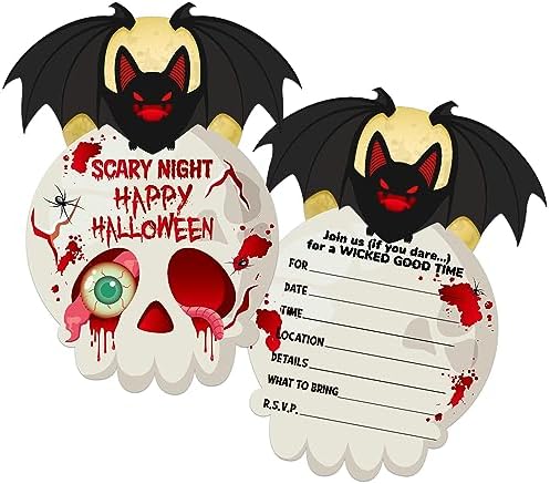 WhatSign Halloween Party Invitations Cards 12PCS Scary Bat with Envelopes