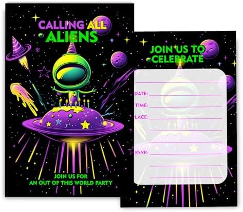 Space Theme Birthday Invitations for Boys 4x6 Inches 30 Sets with Envelopes