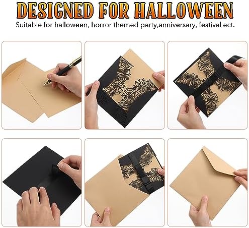 LUOEM 10pcs Halloween Invitations with Spiderweb Design and Bowknots