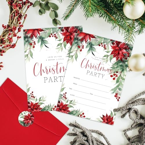 25 Pack Christmas Party Invitations with Envelopes and Stickers