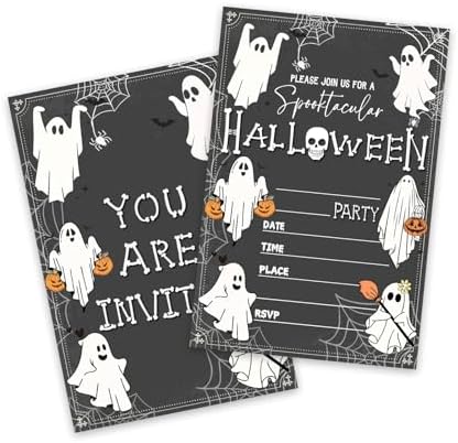 4 x 6 Halloween Party Invitations Ghost Skull Retro Style