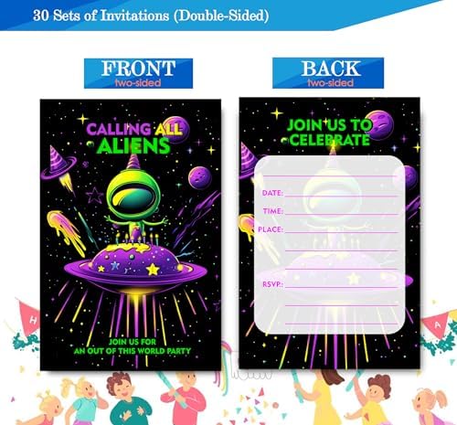 Space Theme Birthday Invitations for Boys 4x6 Inches 30 Sets with Envelopes