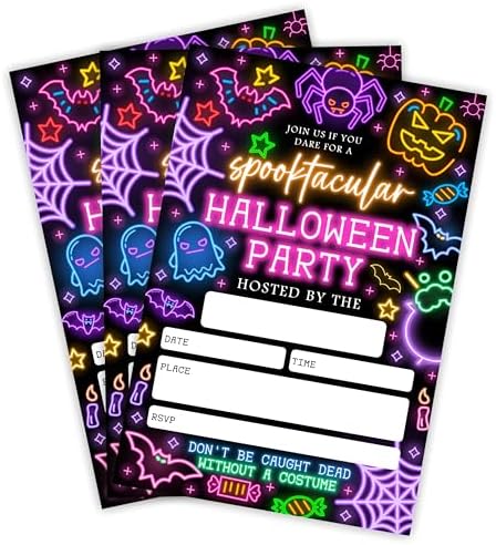 EXW Halloween Party Invitations With Envelopes - Glow Neon Spooktacular