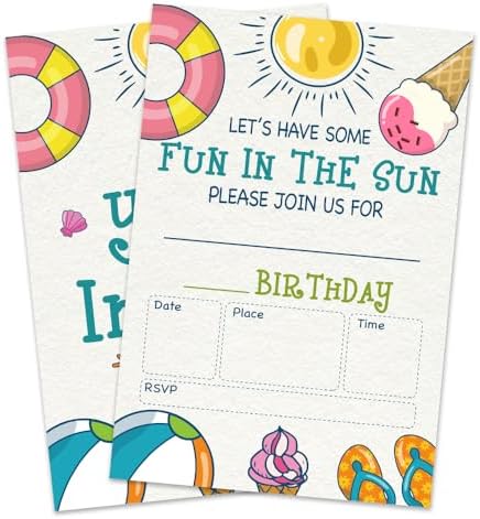 Pool Party Birthday Invitation Cards 4x6 Double Sided