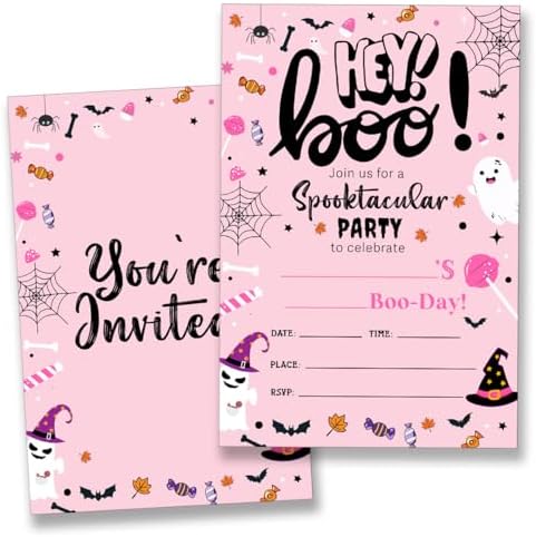 Halloween Pink Ghost Birthday Party Invitations 20 Cards with Envelopes