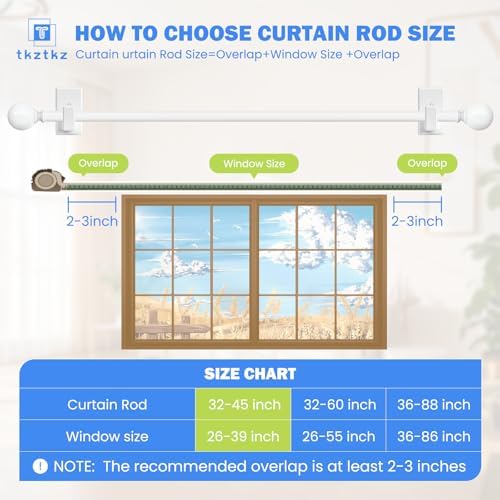 White No Drilling Curtain Rods Adjustable for Windows 32-45 Inches
