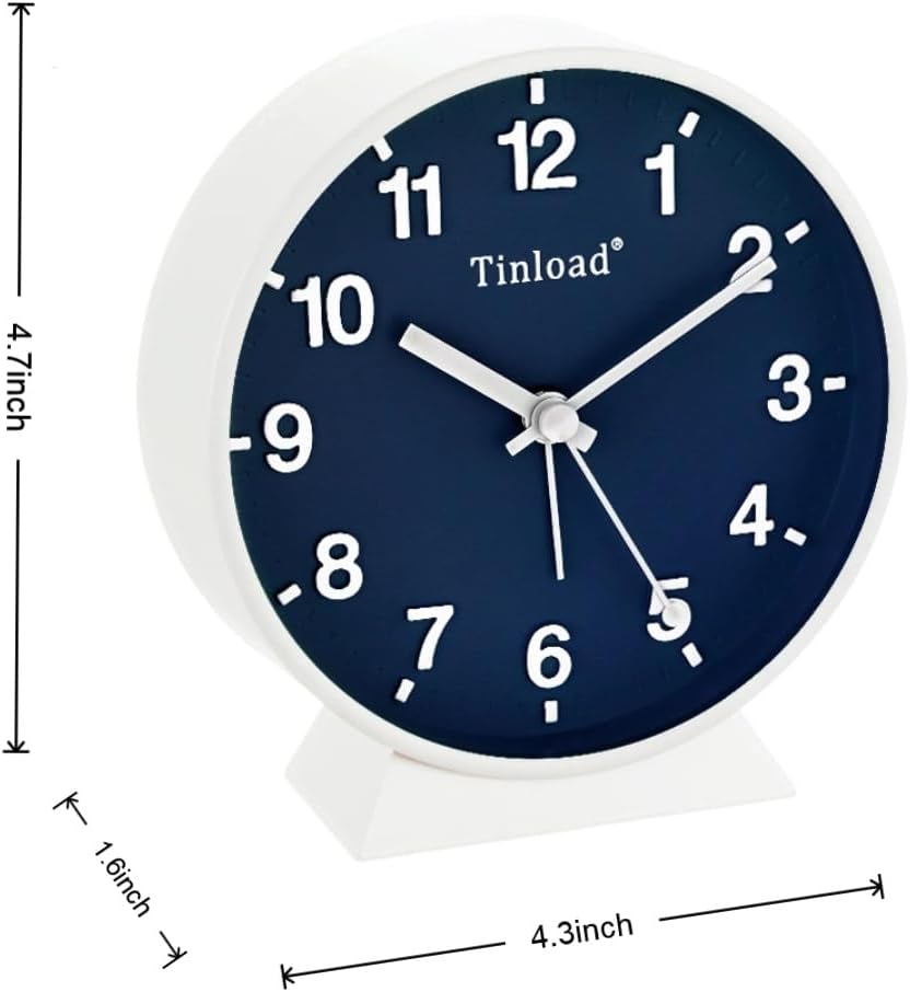 Tinload Analog Alarm Clock with Silent Seconds and Manual Light
