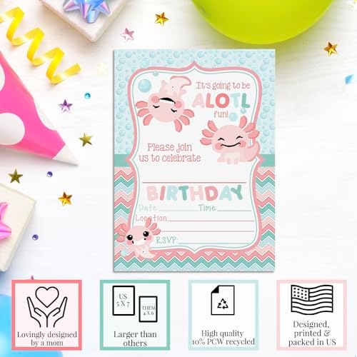 Amanda Creation Axolotl Birthday Invites 8 Pack 5x7