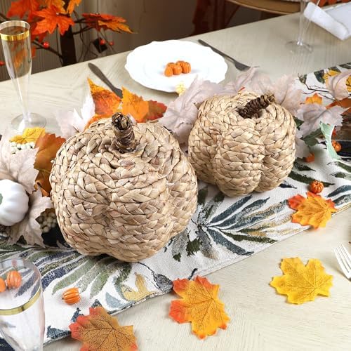 Winemana 2 Pack Beige Woven Pumpkin Decorations