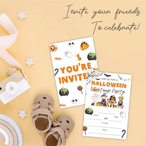 Halloween Party Invitations 25 Pumpkin Double Sided Fill In Cards With Envelopes
