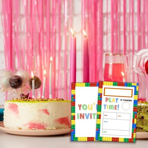 Qlnuk Building Blocks Birthday Invites With Envelopes Set of 20