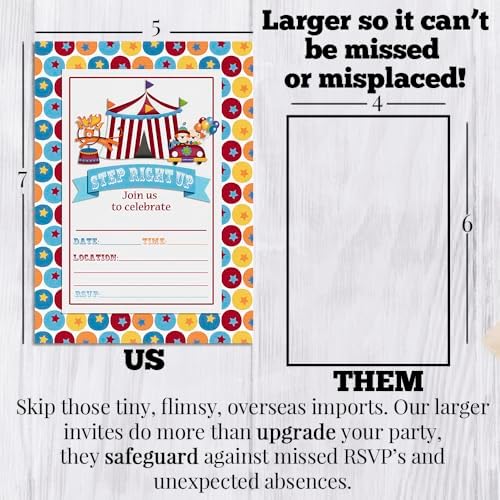 Carnival Circus Invitations 5x7 Fill-In Cards with 20 Envelopes