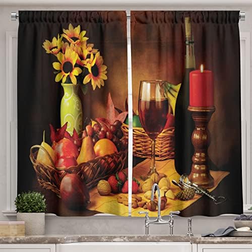 Ambesonne Kitchen Curtains 2 Panel Set 55x39 Vermilion Yellow