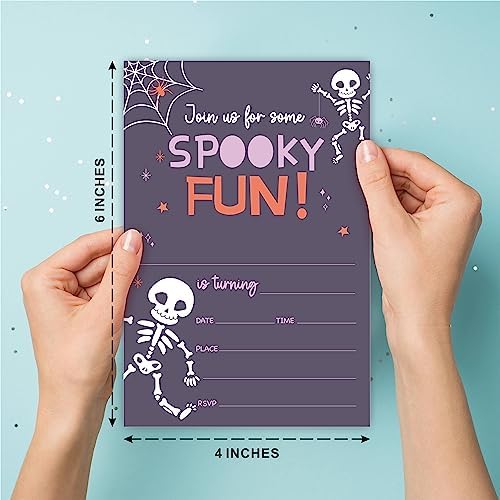 Halloween Birthday Invites with Skull and Cobweb Design