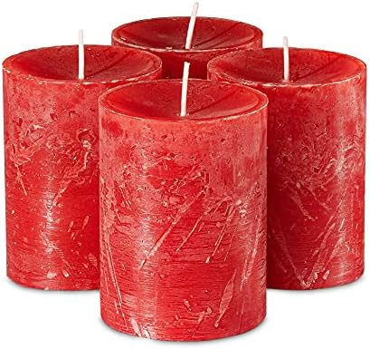 SPAAS Rustic Red Pillar Candles Set of 4