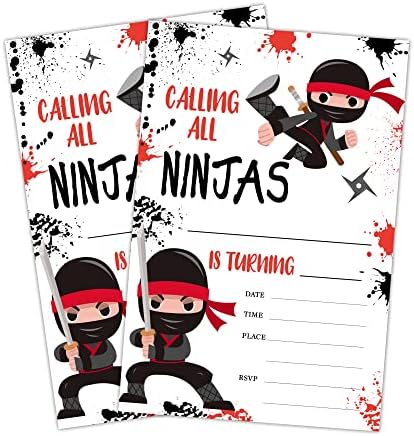 Ninja Warrior Birthday Invites With Envelopes Set of 20