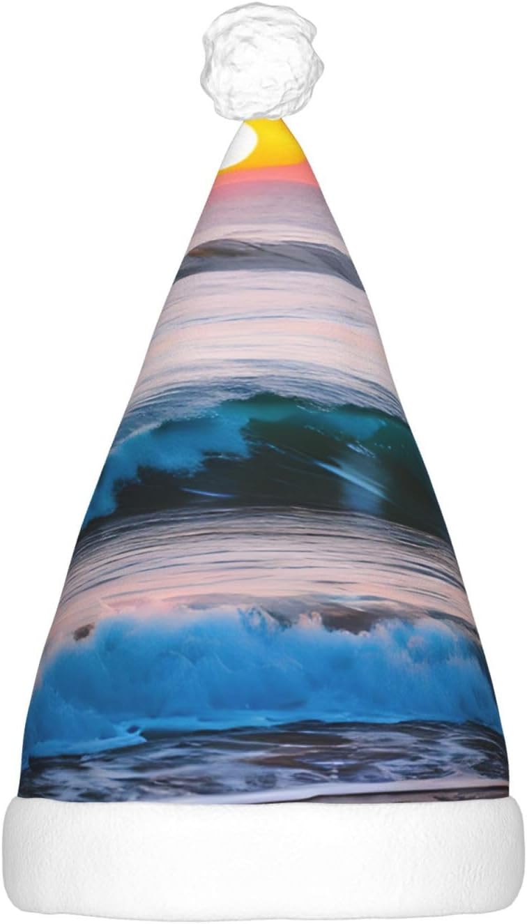 Sunset and Sunrise Ocean Waves Christmas Hat with LED Lights