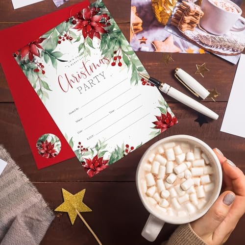 25 Pack Christmas Party Invitations with Envelopes and Stickers